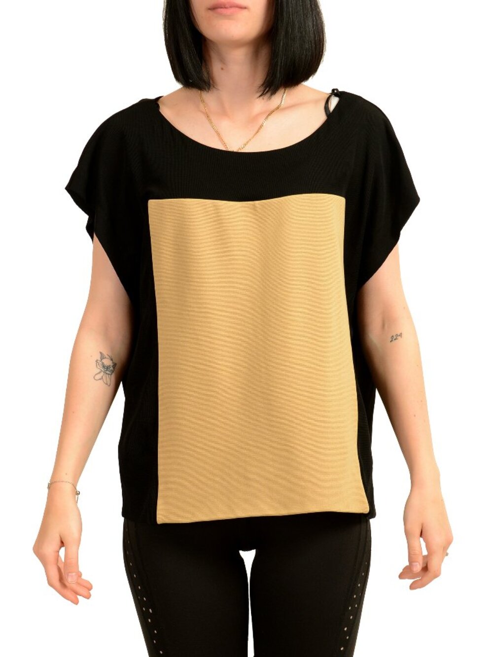 Maison Margiela Women's Two-Tone Short Sleeve Blouse Top US M IT 42